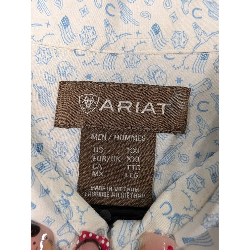 Ariat Mens Jameson Classic Fit Short Sleeve Shirt Blue White Western XXL